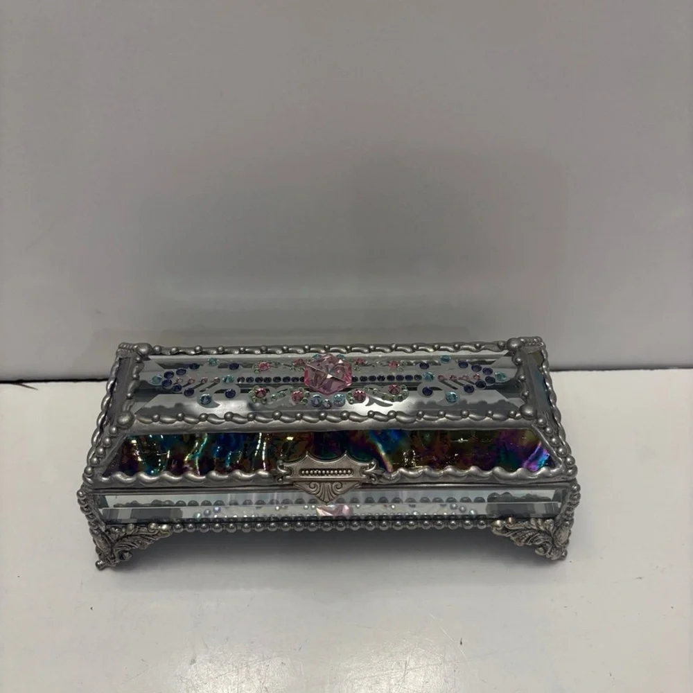 Jewel Encrusted Treasure Jewelry Box, Stained Glass, Desk Accessory, Trinket Box